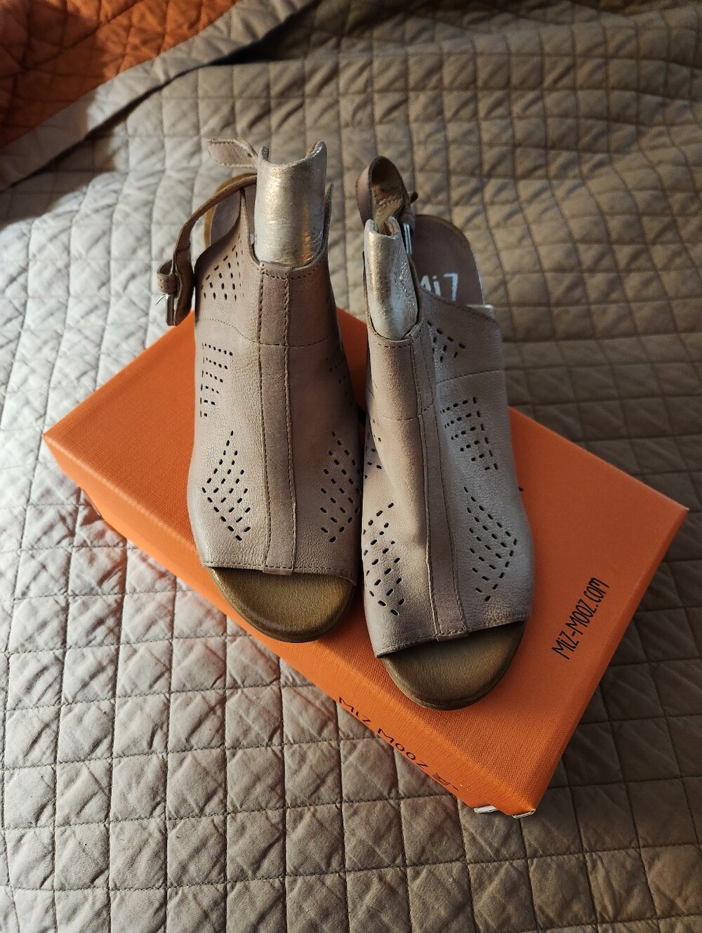 Miz Mooz Taupe Open-Toe Perforated Slingback Sandals